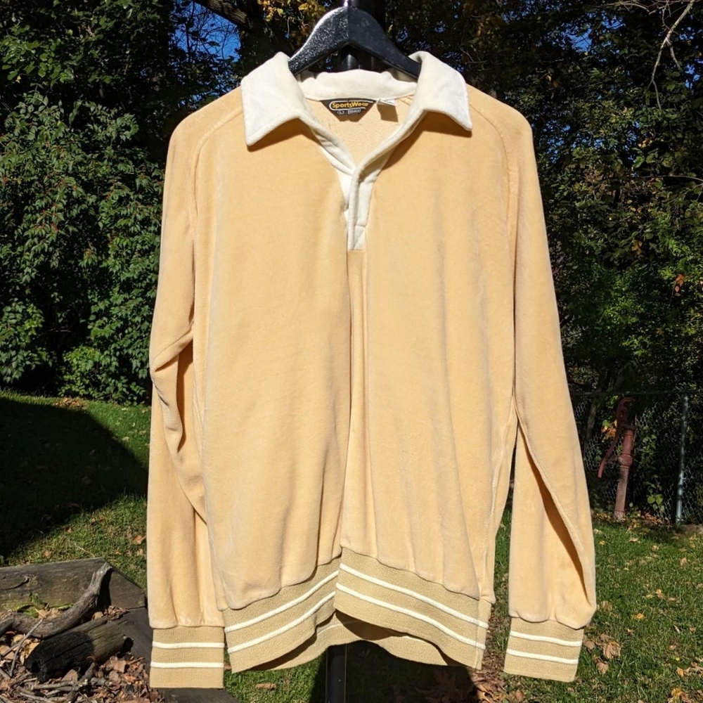 Vintage 1970s Sears SportsWear Velvet Polo Gold Golf Sweater